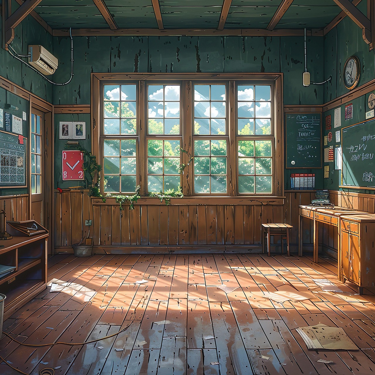 Anime style classroom wooden floor.
